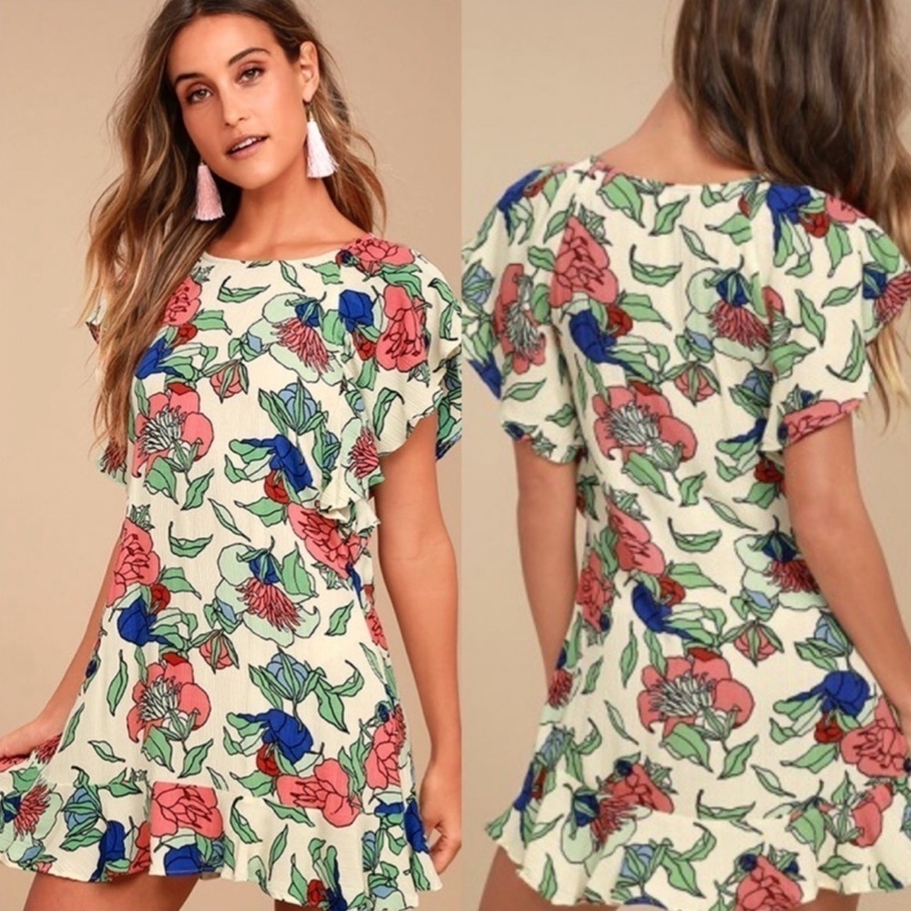 #602 Tavik Floral, Ruffle, Mini Dress Size Medium
